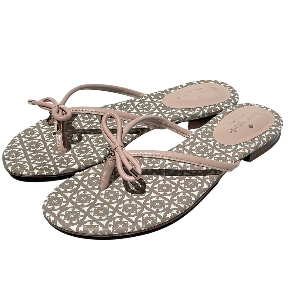 KATE SPADE Women’s Mistic Nappa Pale Pink Bow Flip Flop Flat Sandal 8